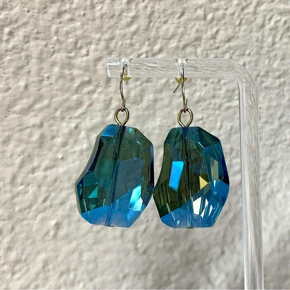 Ocean Blue Crystal Dangle Earrings - Picture 3 of 6